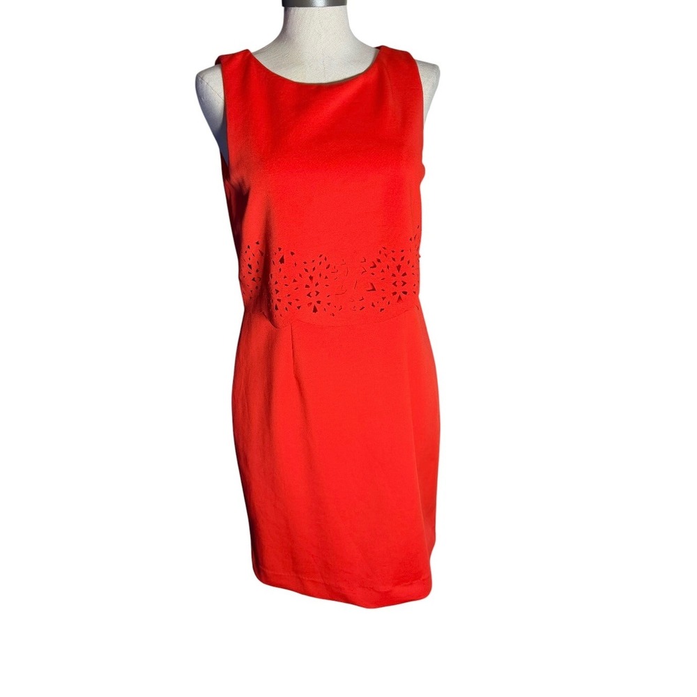 Ivanka Trump Orange Laser Cut Eyelet Sheath Dress Sleeveless Scalloped Hem
